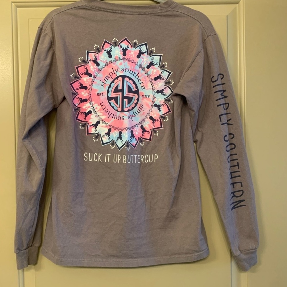 Simply Southern Long Sleeve Shirt - Gray with Pink Mandala